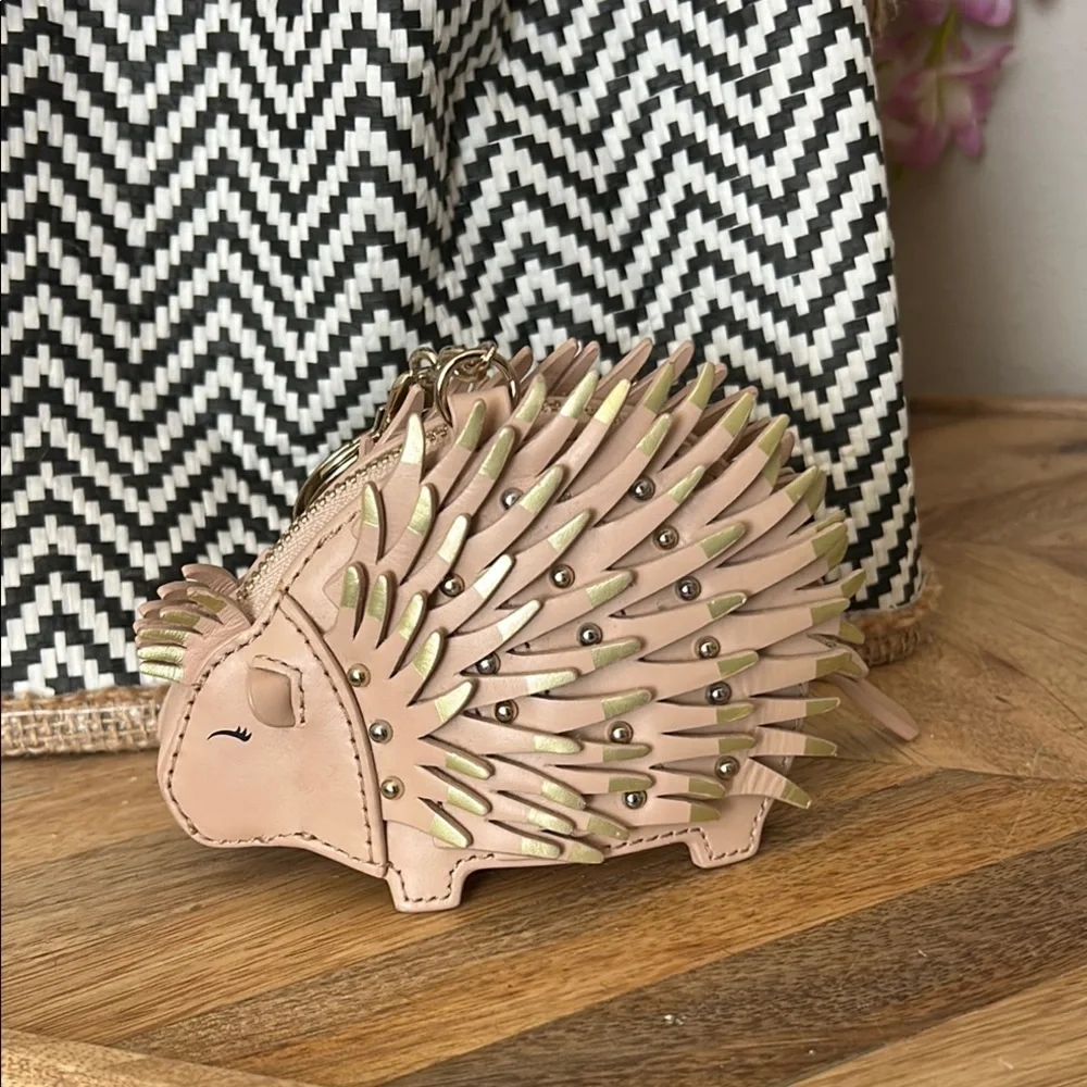 kate spade tan and Gold Hedgehog Key chain/coin pouch